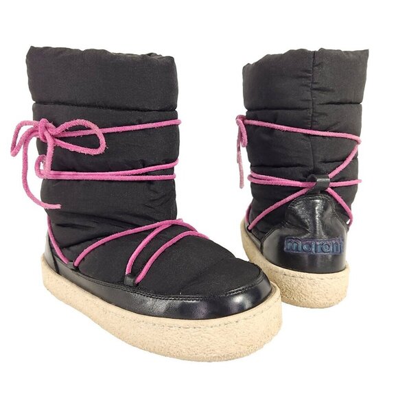 Isabel Marant Zenora Boots 37 US 6.5 Womens Black Fleece Lied $815 - Picture 3 of 14